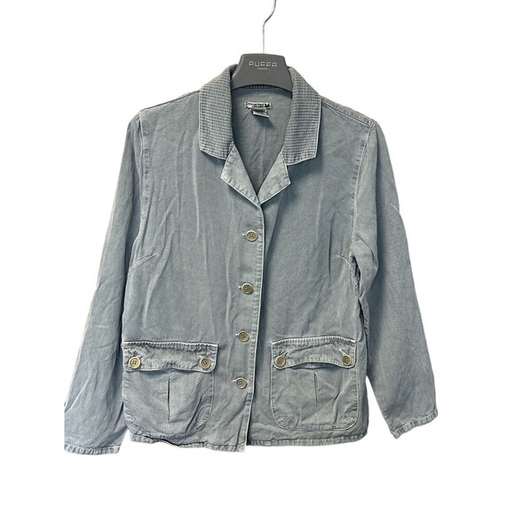 Democracy Women's Jacket Button Down Gray Utility Jacket USA Size Medium EUC - Picture 1 of 5